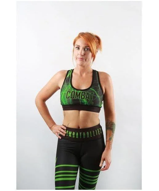 Combat Dollies Green Lightning Sports Bra Light Seamless Bra