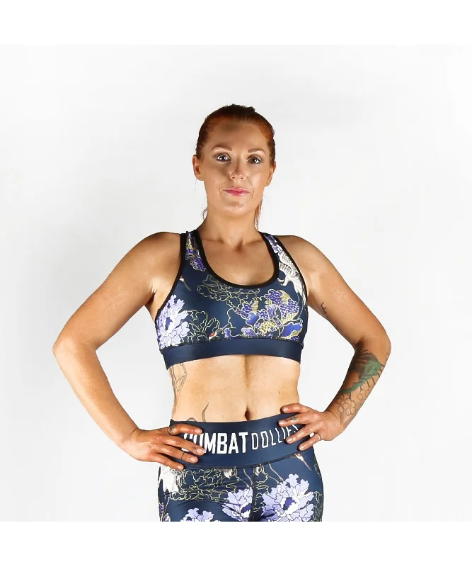 Combat Dollies Navy Peonies Sports Bra Cozy Wire-Free Bra