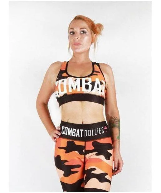 Combat Dollies Orange Camo Sports Bra Sporty Compression Bra