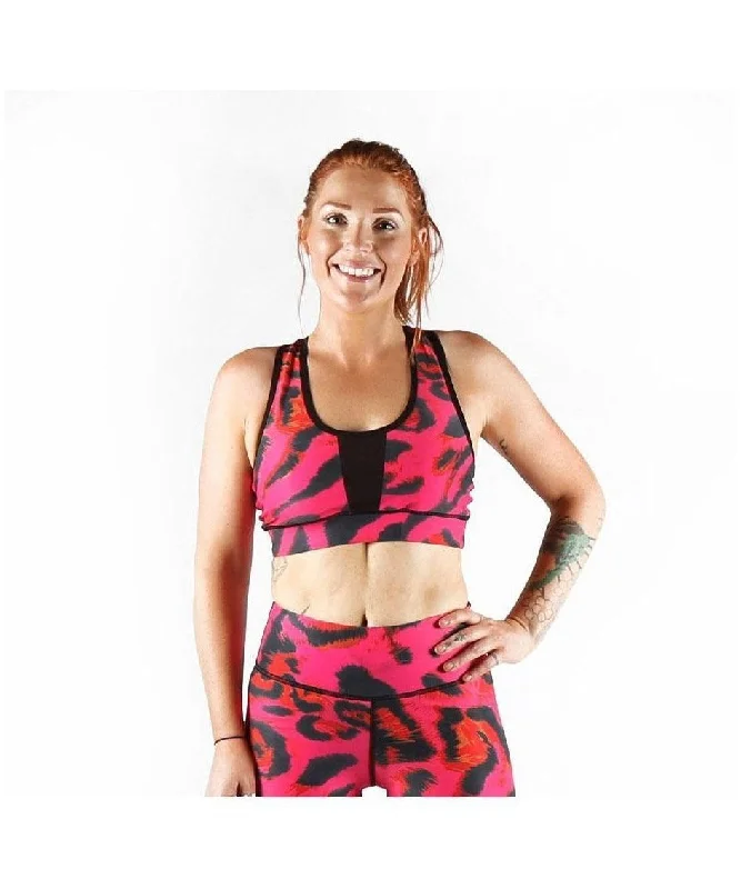 Combat Dollies Pink Leopard Sports Bra Sexy Mesh Bra