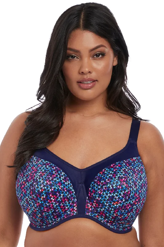 Elomi Energise Underwire Sports Bra With J Hook, Navy Geo | Elomi Energize Sports Bras Trendy Lace Bra Elomi Energise Underwire Sports Bra With J Hook, Navy Geo | Elomi Energize Sports Bras Trendy Lace Bra
