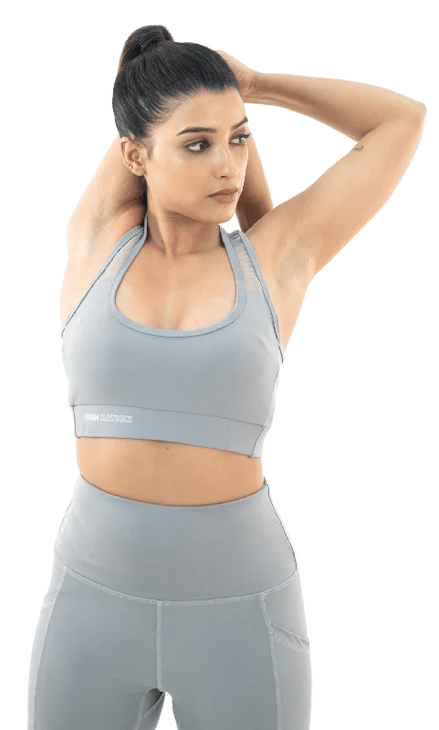 Solid Grey Cross Back Sports Bra Daily Comfort Bra