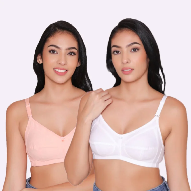 Women's Non Padded Non Wired Full Coverage Bra with No Spillage (Pack of 2)-ELSA Soft Lace Bralette Women's Non Padded Non Wired Full Coverage Bra with No Spillage (Pack of 2)-ELSA Soft Lace Bralette