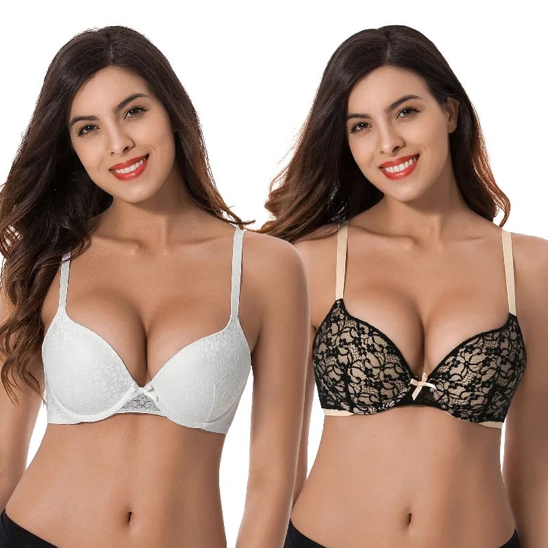 Women's Plus Size Perfect Shape Add 1 Cup Push Up Underwire Lace Bras Soft Stretch Bra