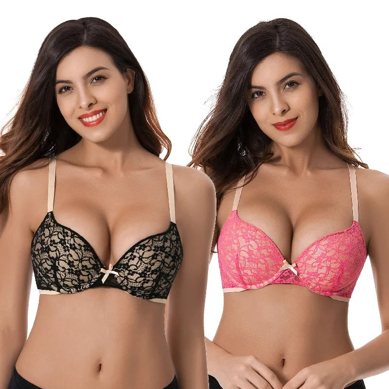 Women's Plus Size Perfect Shape Add 1 Cup Push Up Underwire Lace Bras Elegant Silk Bra Women's Plus Size Perfect Shape Add 1 Cup Push Up Underwire Lace Bras Elegant Silk Bra