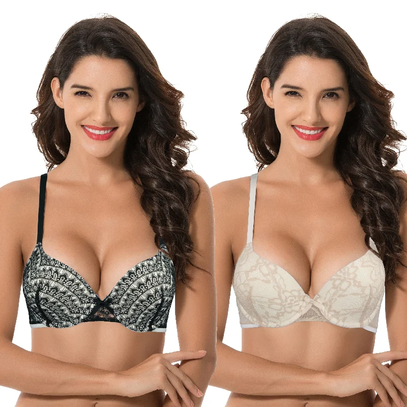 Women's Plus Size Perfect Shape Add 1 Cup Push Up Underwire Lace Bras Soft Mesh Bralette