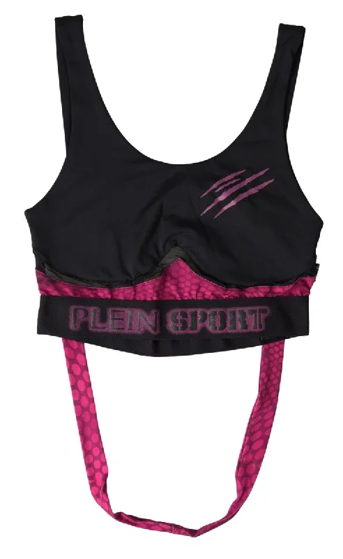 Sleek Black Sports Bra With Fuchsia Accent Supportive Wireless Bra