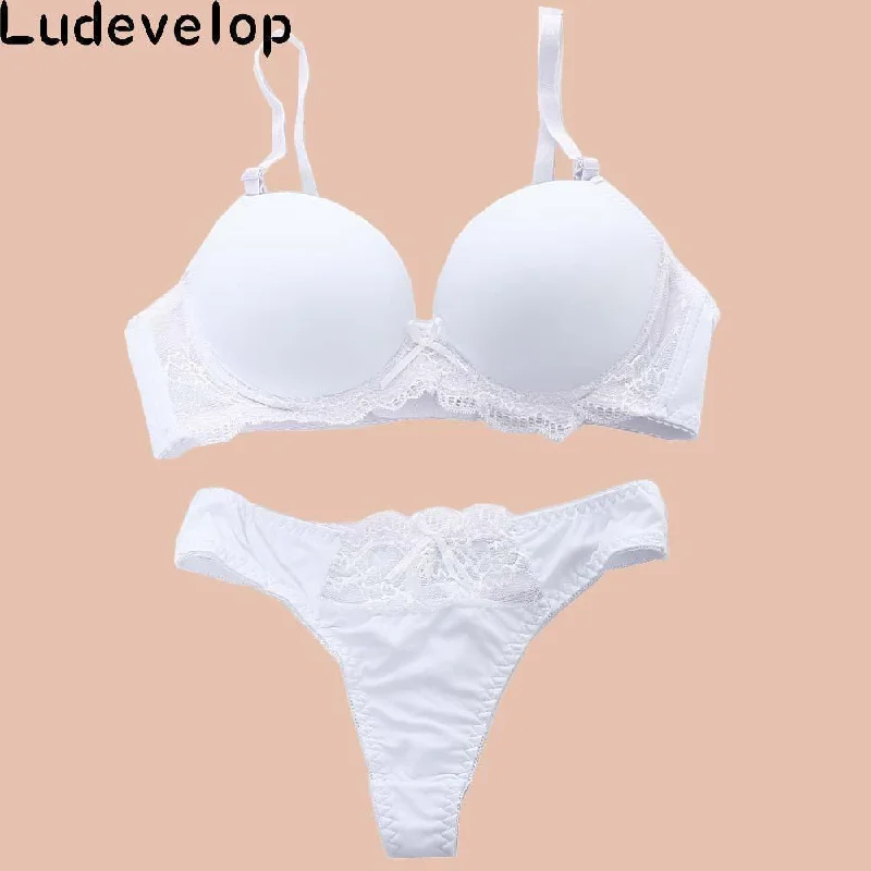 Women's Lingerie - Sheer Lace Push Up Bra And Lace Thongs Set Cozy Wire-Free Bra