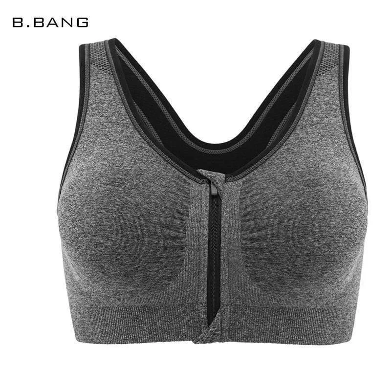 Women Zipper Front Closure Push Up Seamless Sports Bra Cozy Wire-Free Bra