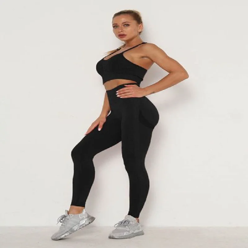 Women's Sets Skinny Tracksuit Breathable Bra Long Sleeve Top Sleek Sports Bra