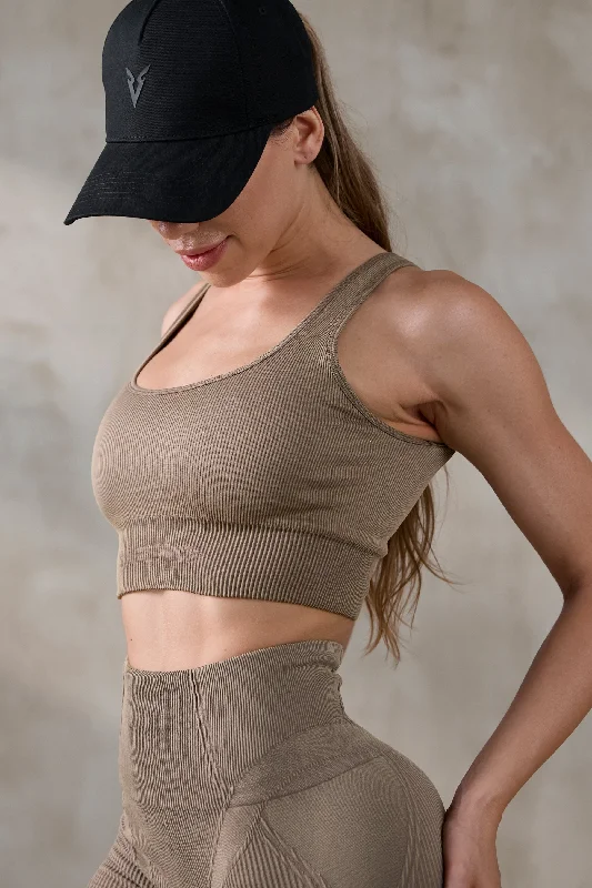 V_FADE SEAMLESS SPORTS BRA - Tan Vintage Sporty Compression Bra