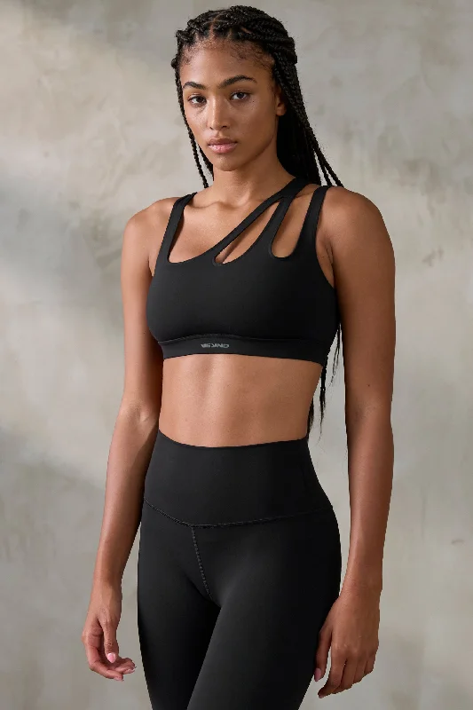 V_SCULPT ASYMMETRIC SPORTS BRA - Black Elegant Lace Lingerie