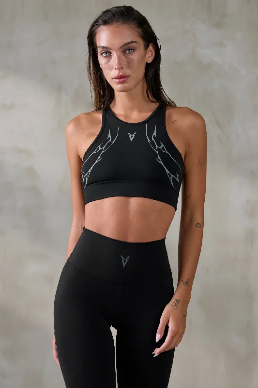 V_SCULPT GRAY VEINS GRAPHIC HIGH NECK SPORTS BRA - Black Active Support Bra