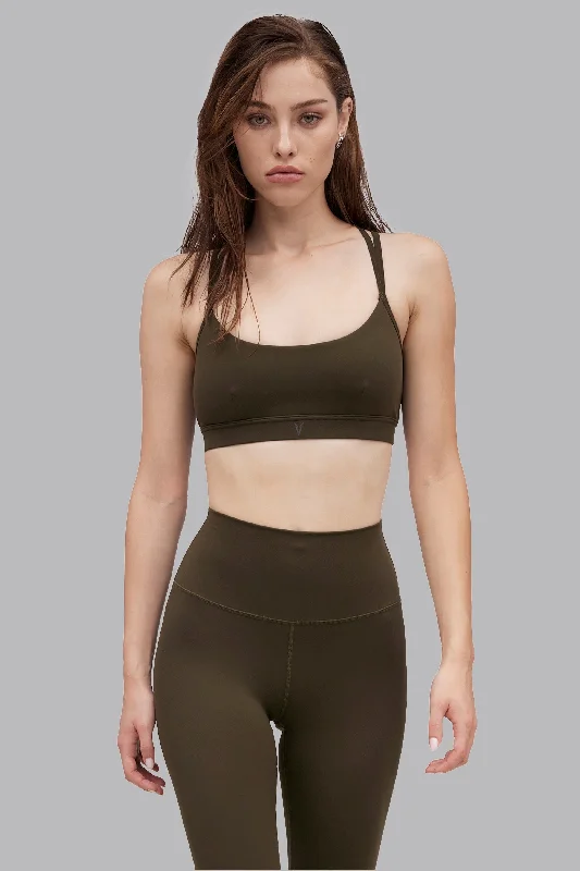 V_SCULPT STRAPPY SPORTS BRA - Khaki Trendy Sports Bra