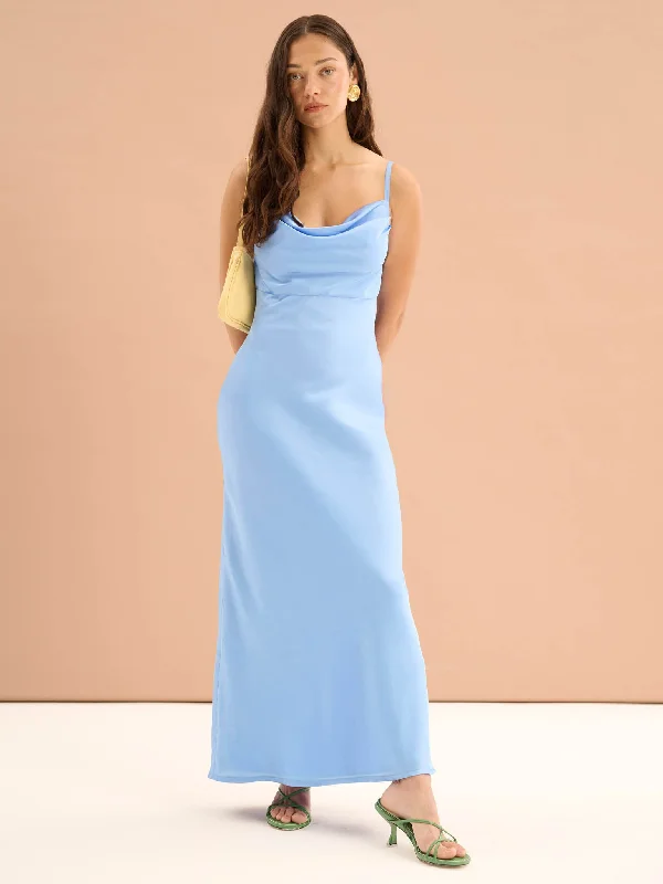 Belle Midi Dress in Light Blue Trendy Midi Dress with Belt