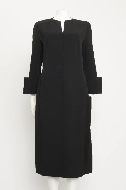 Black V-Neck Preowned Midi Dress Stylish Midi Dress with Cuffs