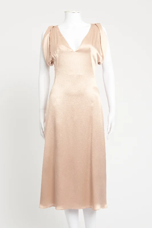 Blush Pink Silk Preowned Midi Dress Trendy A-Line Midi Dress