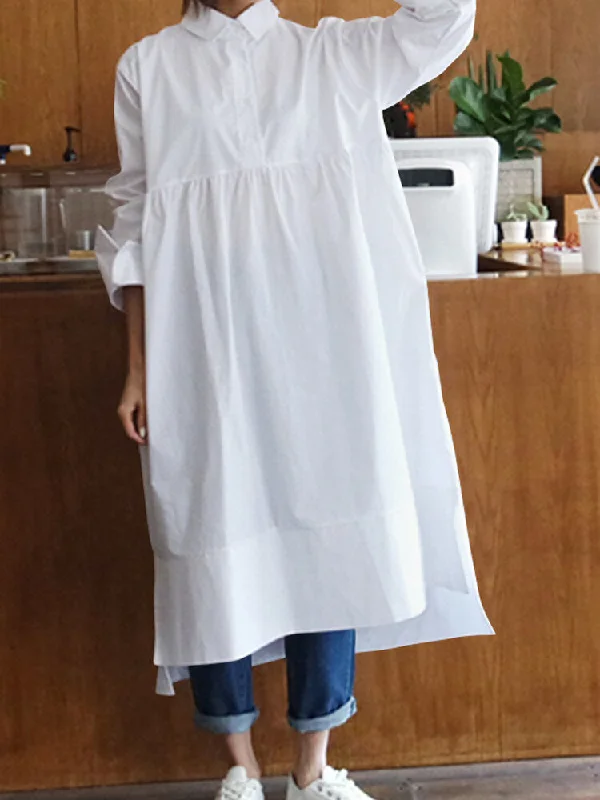 Casual Loose Midi Buttons Long Sleeve Collar Shirt Women Midi Dress Cozy A-Line Midi Dress