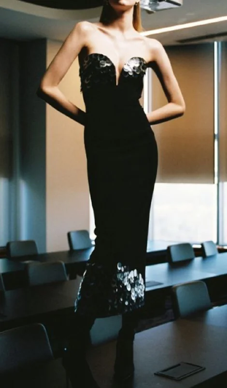CORSET SEQUIN MIDI DRESS IN BLACK Fashionable Pencil Midi Dress
