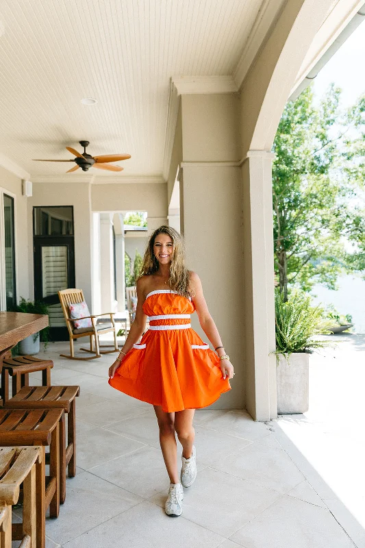 Danica Mini Dress - Orange/White Chic Tropical Mini Dress