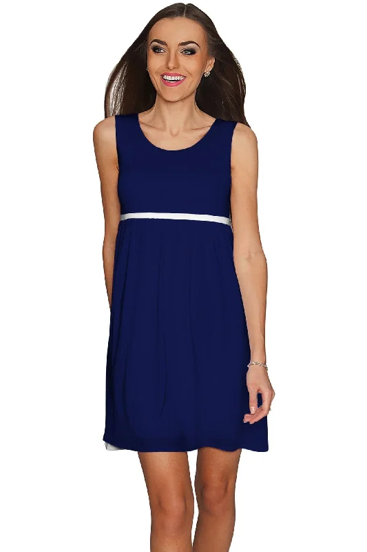 Deep Sea Sanibel Navy Empire Waist Mini Dress - Women Elegant Mini Dress with Pleats