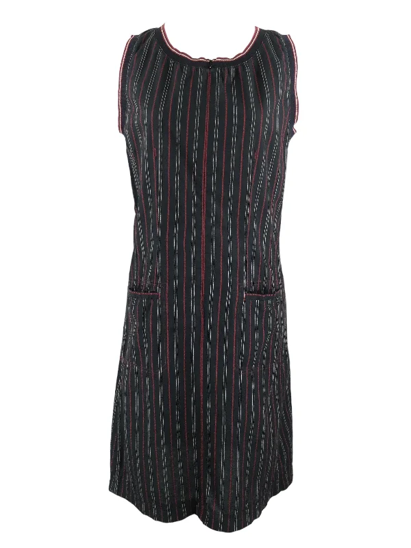 Vintage 2000s Y2K Cop Copine Subversive Gothic Grunge Black & Red Striped Sleeveless Tank Midi Dress | Size M Elegant Maxi-Midi Hybrid Dress