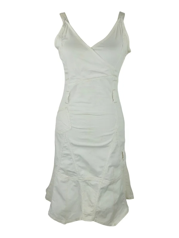 Vintage 2000s Y2K Subversive Soft Grunge White Sleeveless V-Neck Tank Fit & Flare Midi Dress | Size S Cozy Ribbed Knit Midi Dress