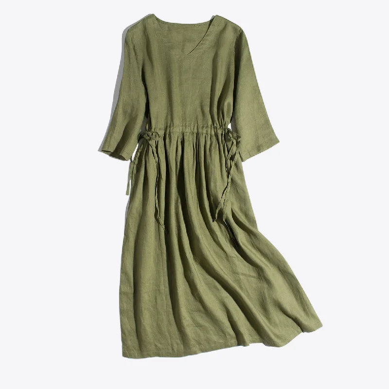 Earthy Essence 100% Linen Womens Mini Dress Fashionable Boho-Chic Mini Dress