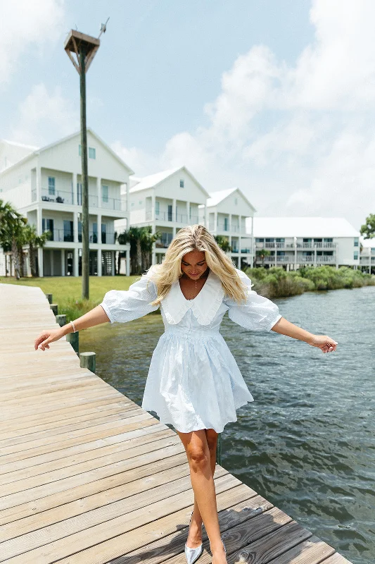 Forget Me Not Mini Dress - Blue Stylish Sweetheart Neck Mini Dress