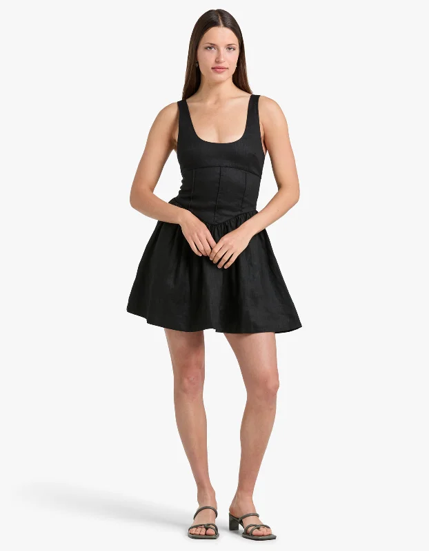 Tiggy Mini Dress - Black Fashionable Mini Dress with Frills