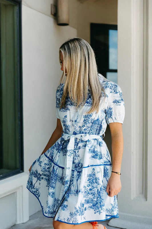 Hope Mini Dress - Blue Fashionable Lace-Trim Mini Dress