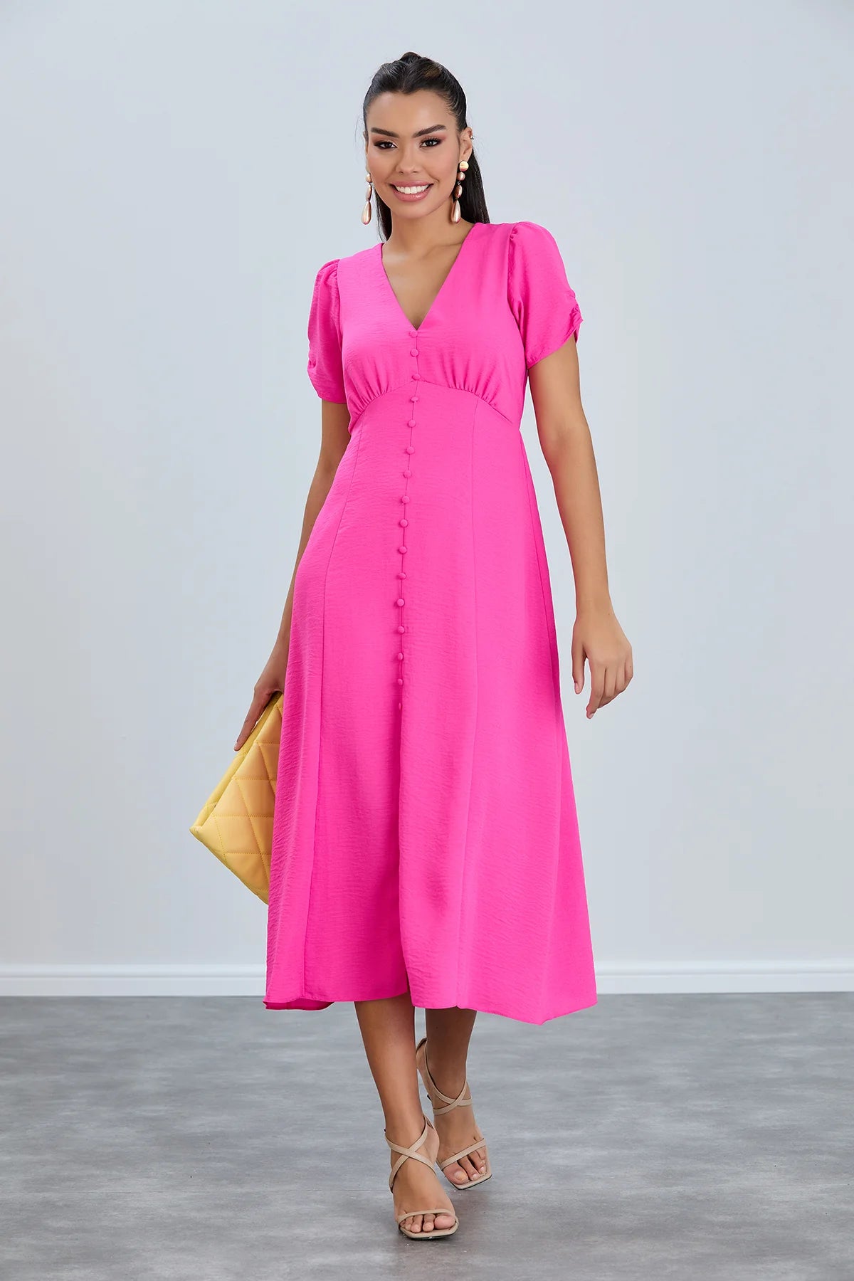 Jenerique Button Front Pink Midi Dress Cozy Spaghetti Strap Midi Dress