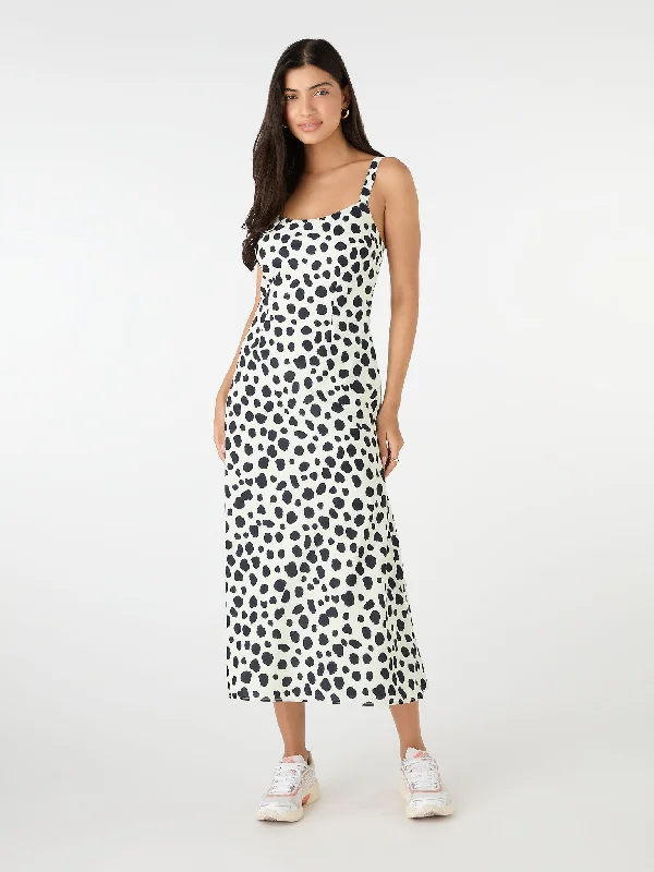 Lily Midi Dress in Animal Print Elegant Satin Button Midi Dress