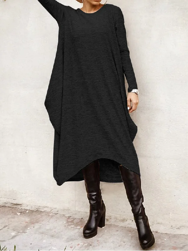 Long Sleeve Loose High Low Hem Midi Casual Women Midi Dress Comfortable Adjustable Strap Midi Dress