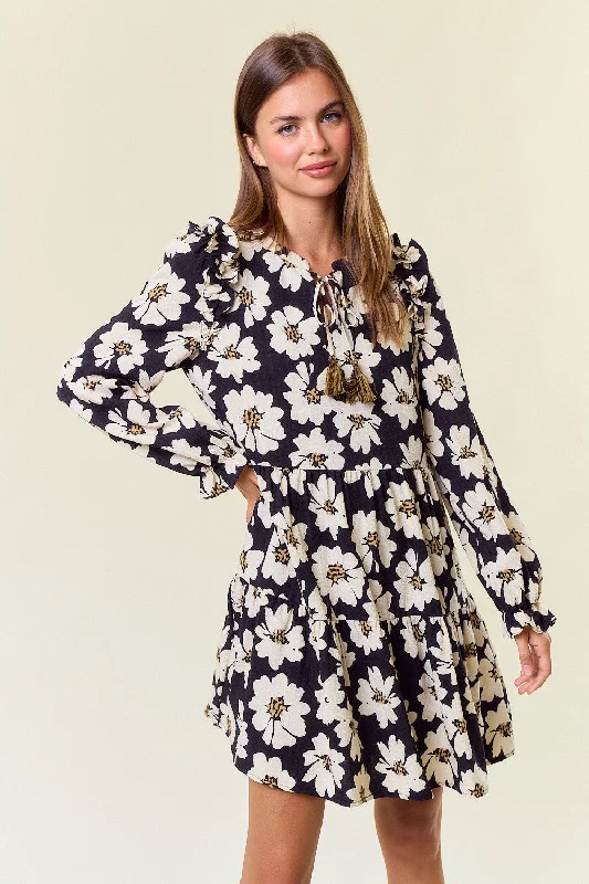 Look Forward Floral Tiered Mini Dress Fashionable Button-Front Mini Dress