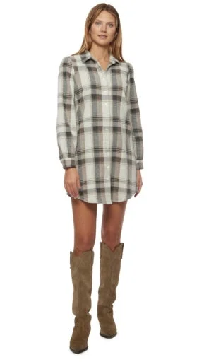 Lynden Long Sleeve Button Down Plaid Knit Mini Dress Casual High-Waist Mini Dress