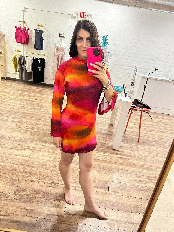 Multicolored Mini Dress Cozy Cowl Neck Mini Dress