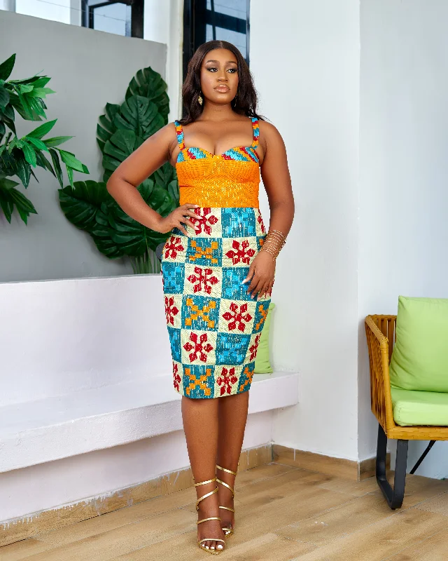 New in African Print Kente Corset Midi Dress - Afuada Cozy Midi Dress with Pockets