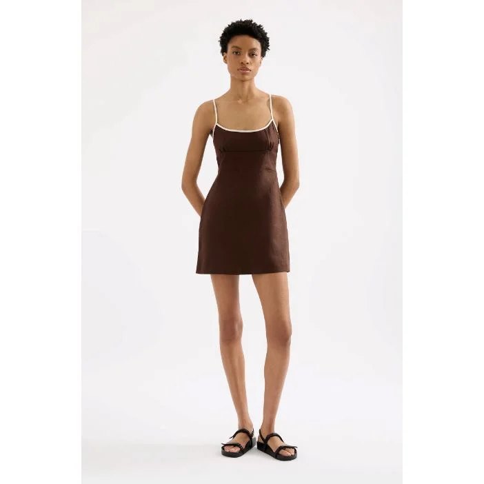 Nude Lucy Bria Linen Mini Dress - Espresso Splice Fashionable Mini Dress with Slits