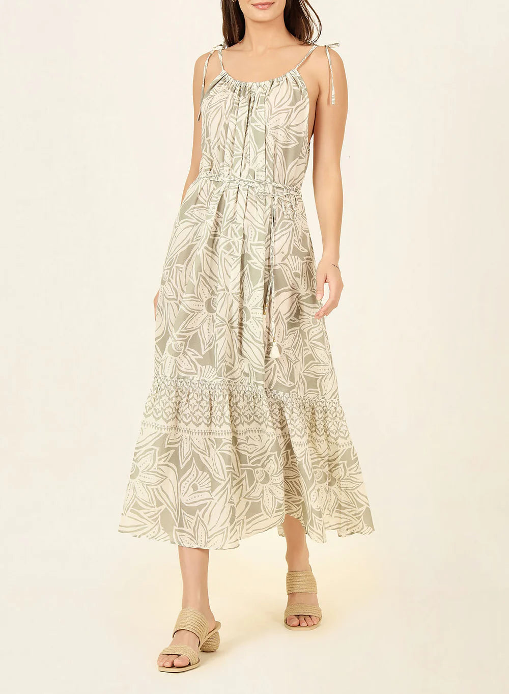 OMIKA Mariana Midi Dress - Martina In Agave Chic Off-Shoulder Midi Dress