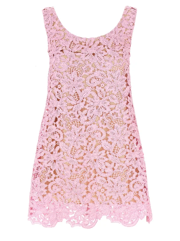 Pink Floral Lace Mini Dress Fashionable Off-Shoulder Mini Dress