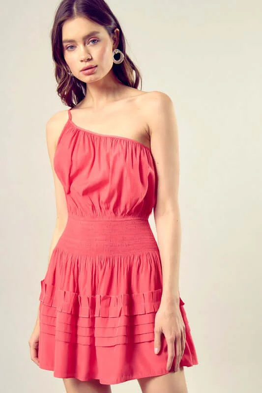 Pleated Detail One Shoulder Cami Mini Dress Comfortable Fit-and-Flare Mini Dress