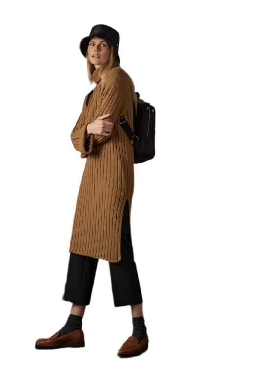 Ribbed Knit Long Sleeve Midi Dress Fashionable Chiffon Midi Dress