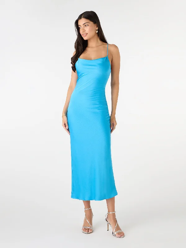 Riviera Midi Dress in Blue Stylish Silk Midi Dress