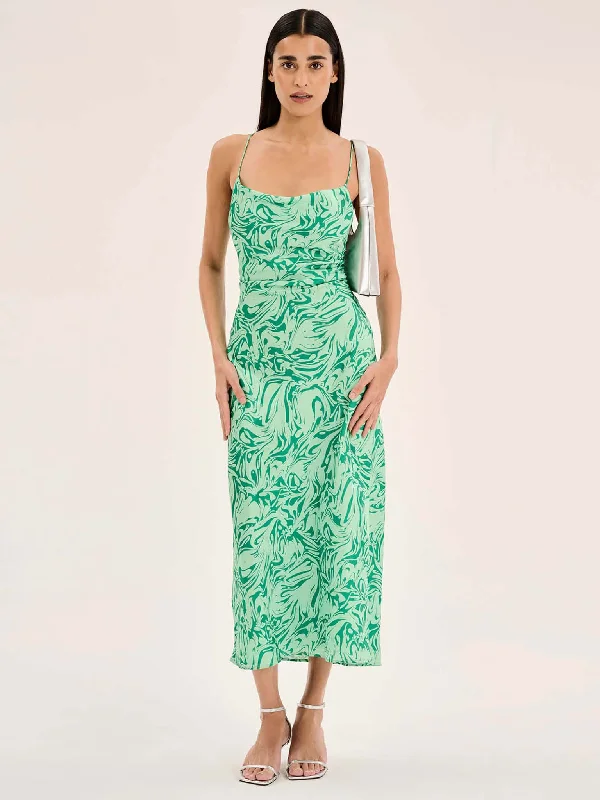 Riviera Midi Dress in Marble Green Print Classic Black Midi Dress