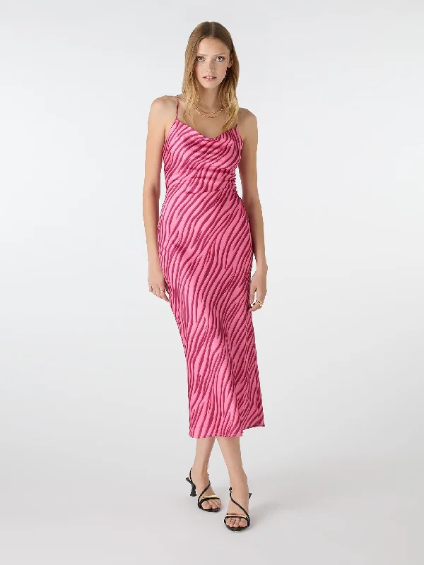 Riviera Midi Dress in Pink Zebra Comfortable Deep V Midi Dress