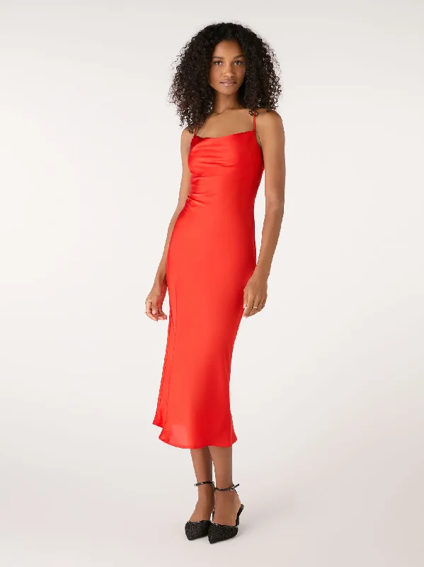 Riviera Midi Dress in Red Comfortable Wrap Midi Dress