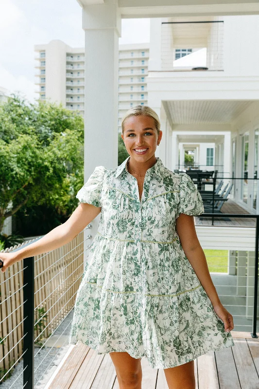 Send A Postcard Mini Dress - Ivy Green Fashionable Polka Dot Mini Dress