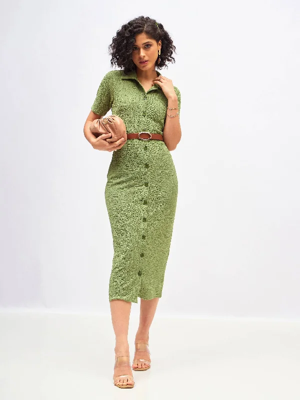 Women Green Knitted Front Button Bodycon Midi Dress Comfortable Button Front Midi Dress Women Green Knitted Front Button Bodycon Midi Dress Comfortable Button Front Midi Dress