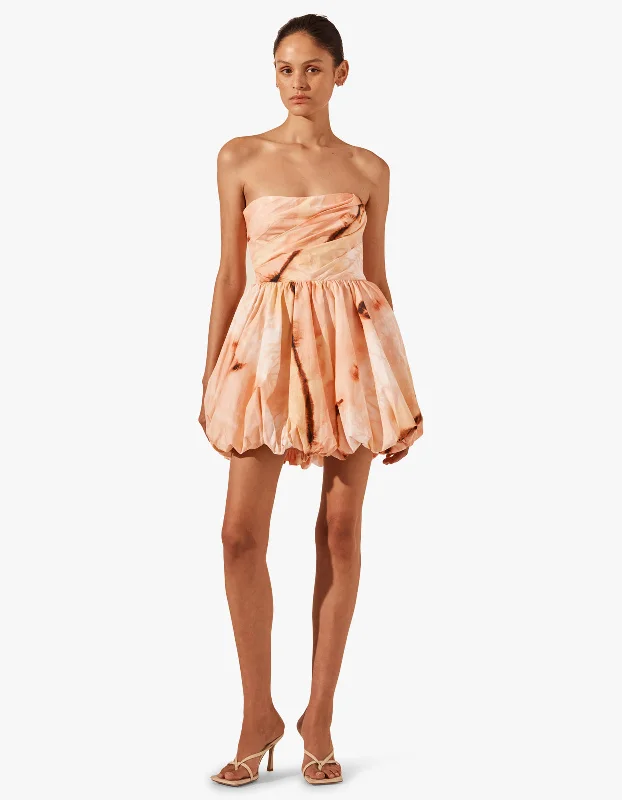 Larissa Draped Bubble Mini Dress - Peach Chic Tropical Mini Dress